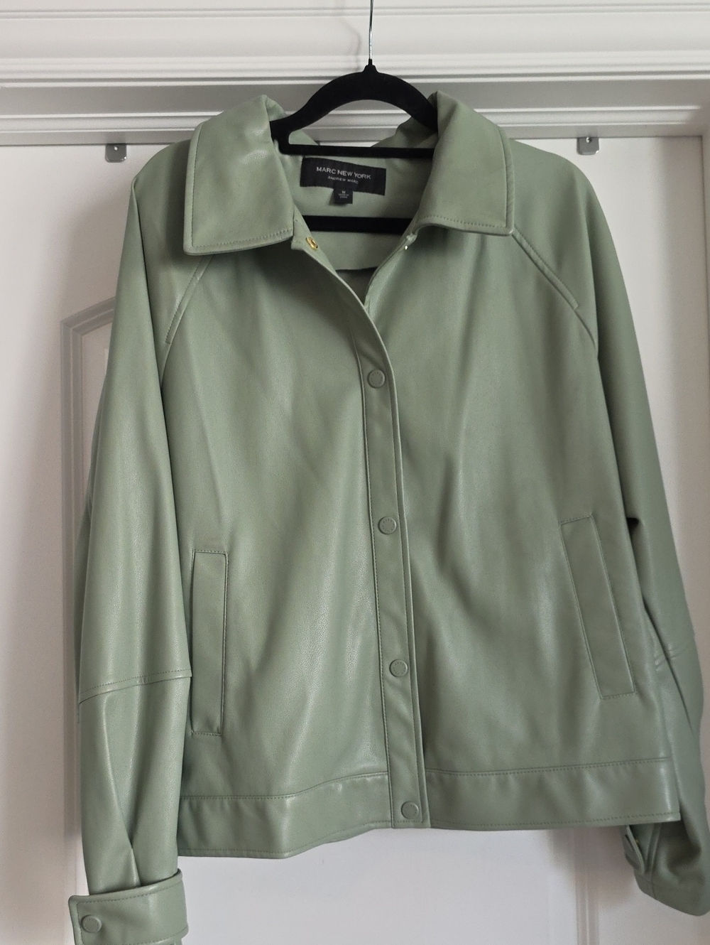 Marc New York Light Sage Green Faux Leather Snap-Front Jacket